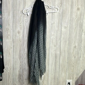 New Calvin Klein Black Silver  Wrap Shawl Fringe Monogram Women One Size